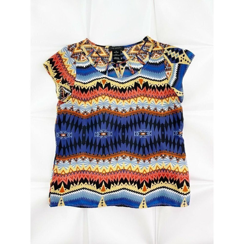 MM Couture by Miss Me Sz S Colorful Aztec Print Caged Cut Out Blouse Top Womens